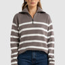 ORTC Astrid Knit Quarter Zip - Espresso Stripe