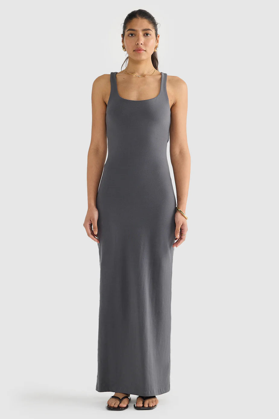 ORTC Evie Jersey Full Length Dress – Charcoal – product view 1