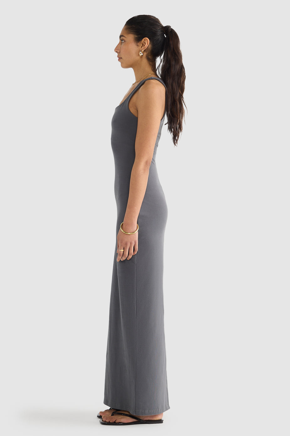 ORTC Evie Jersey Full Length Dress – Charcoal – product view 5
