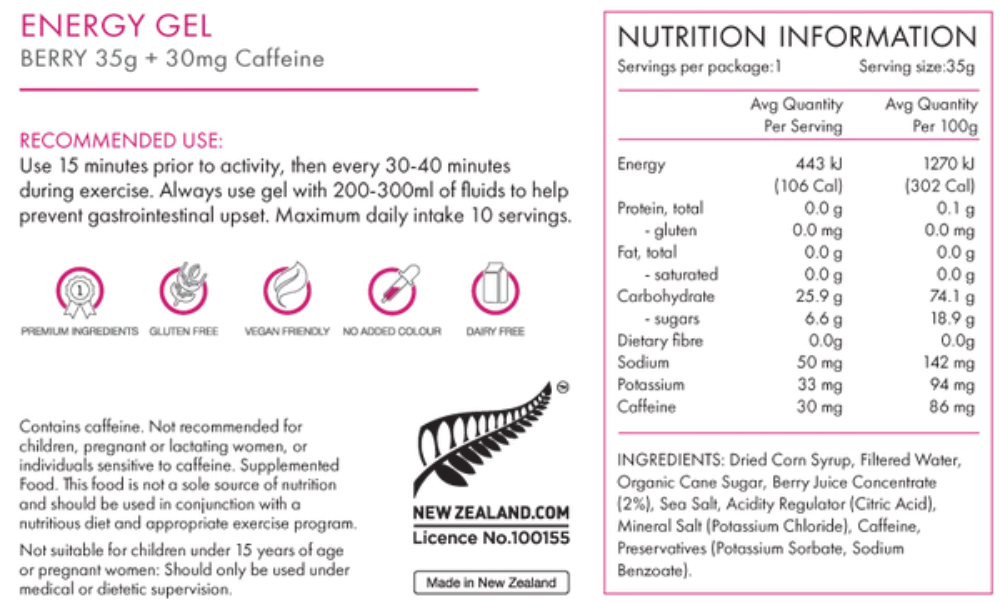 PeakFuel 35g energy gel + 30mg caffeine – Berry – product view 2