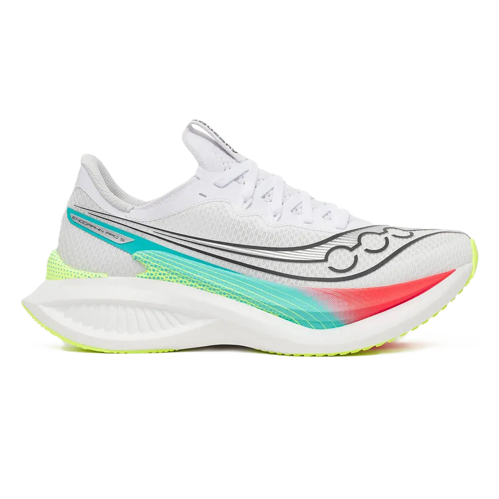 Saucony Endorphin Pro 5 Women’s carbon-plated racing shoe – White / Multi – product view 1