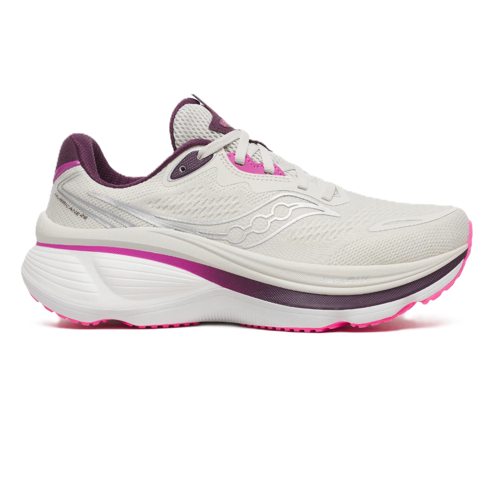 Saucony Hurricane 26 Women’s supportive running shoe – Quartz / Eggplant – product view 1